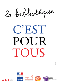 Affiche de la campagne "La bibliotèque, c'est pour tous" avec une faute d'orthographe.